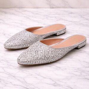 J. Crew Silver Sparkle Mules Size 8